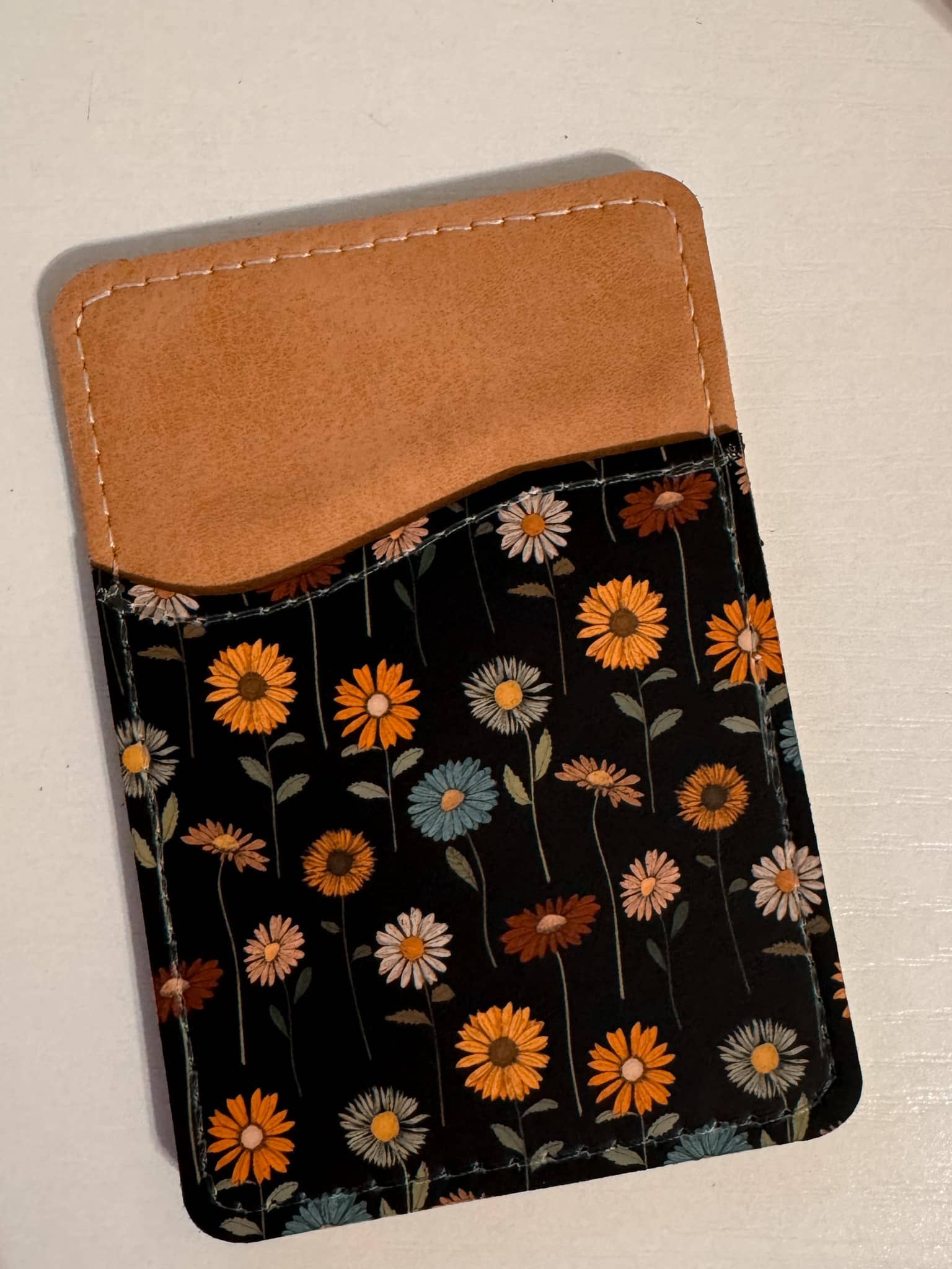 Black Flowers Leather Card Holder
